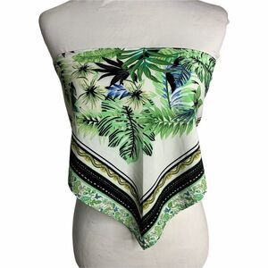 Scarf Print Bandana Point Tube Top S White Green Leaves Tie Back
